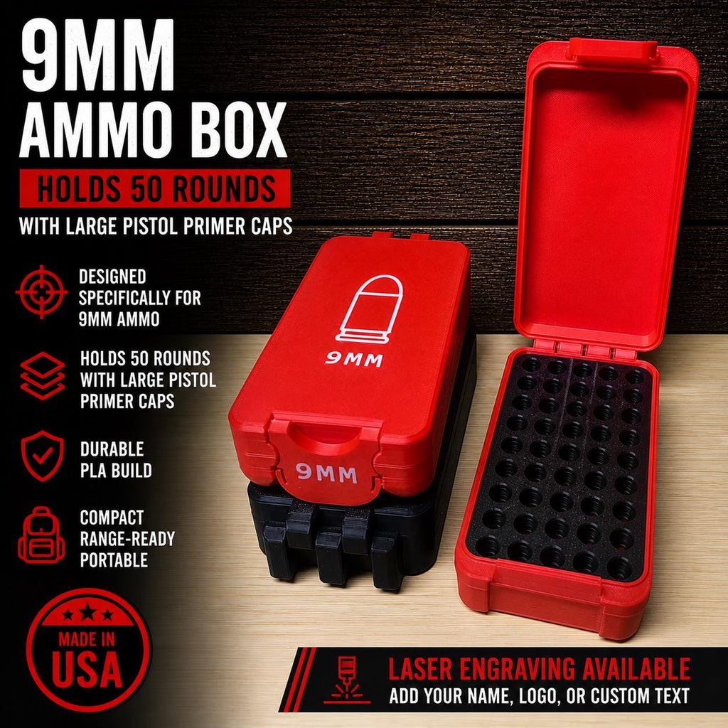 9mm Ammo Box – 50 Round, Engravable