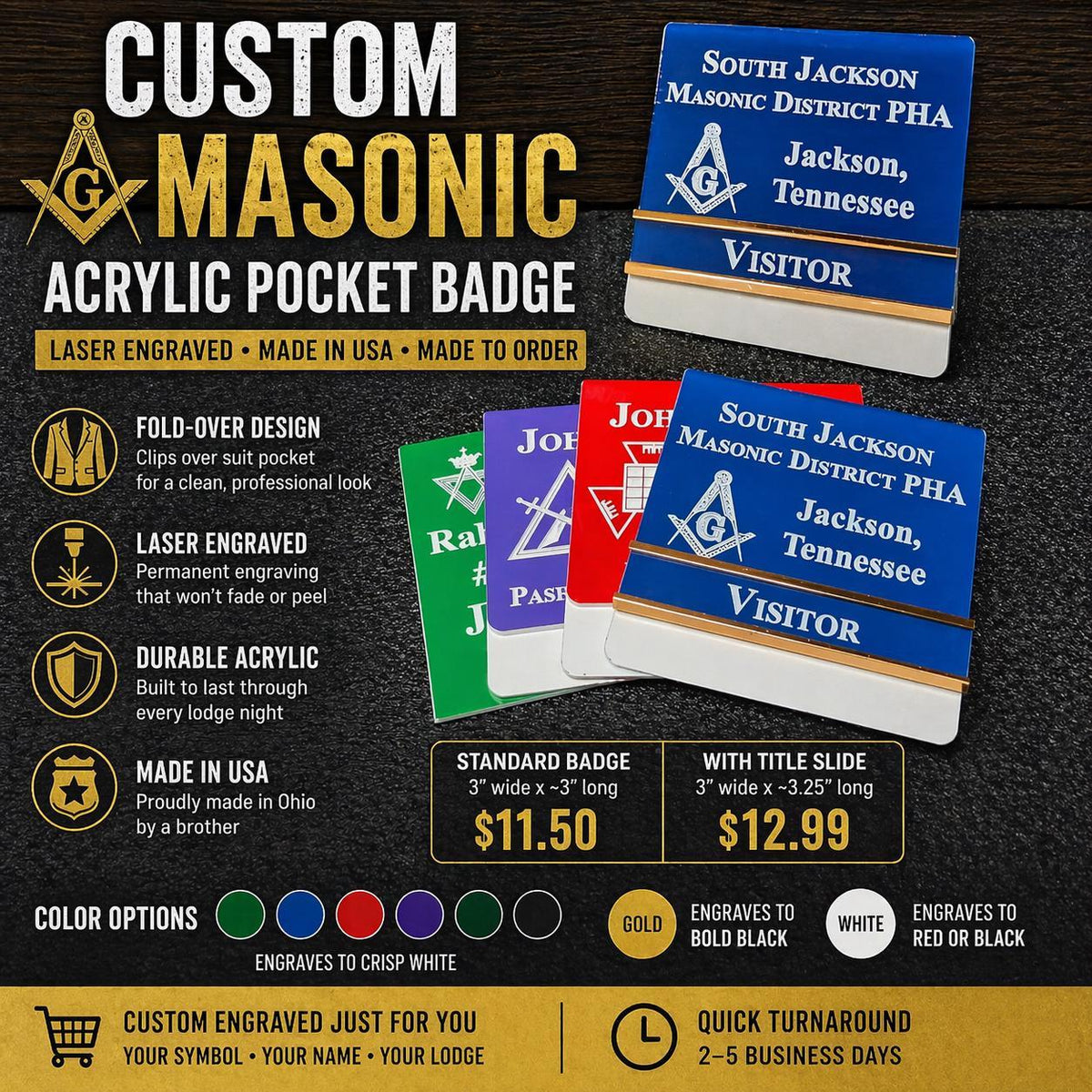 Custom Masonic Pocket Badge