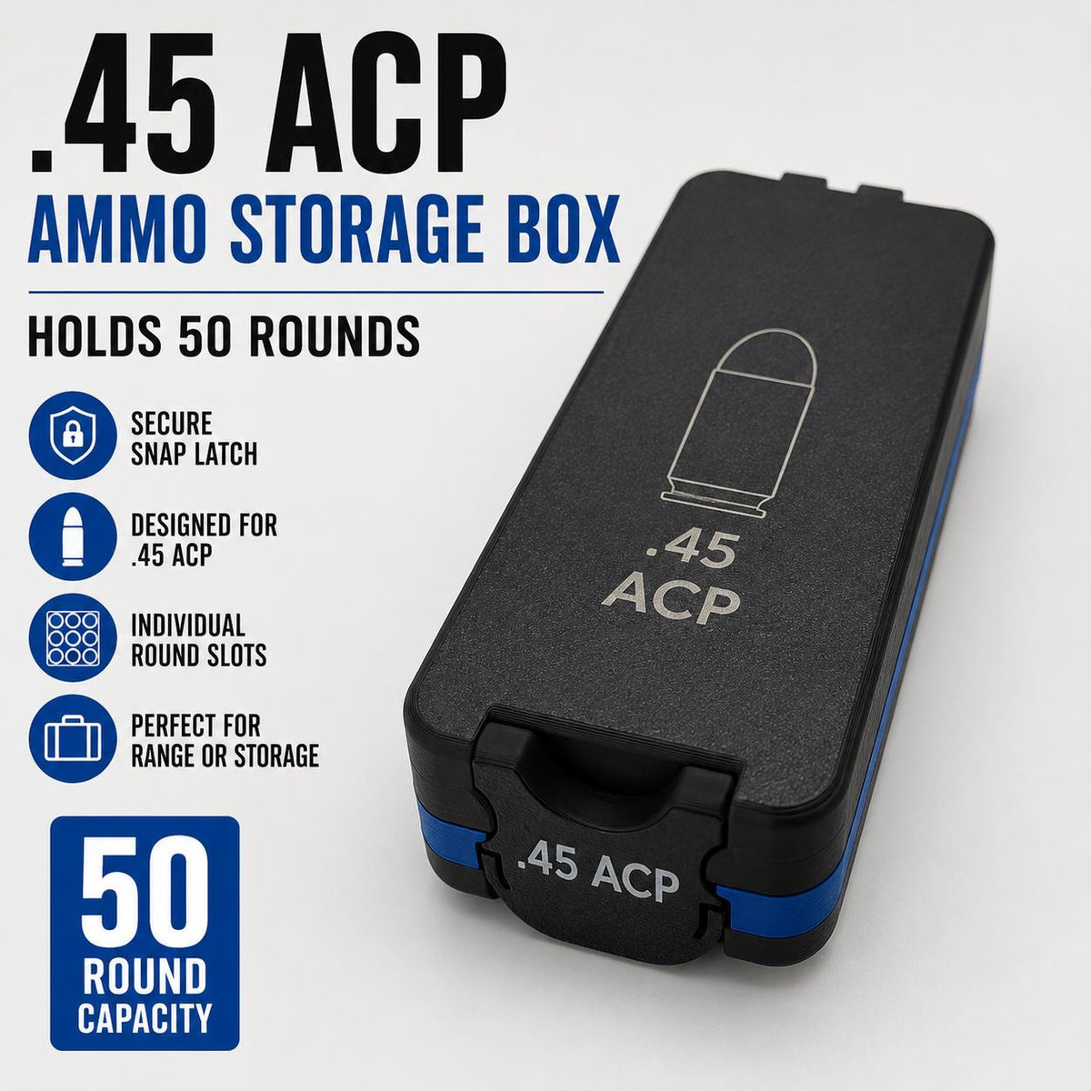 .45 ACP Ammo Box – 50 Round